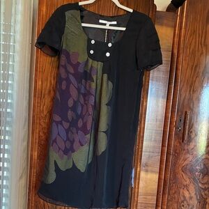 Black Short Sleeve Dress with Olive & Purple Leaf Print &  $4.99 shipping